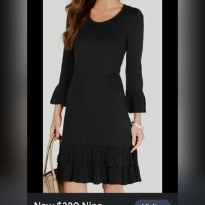 Nine west Black sweater dress with ruffles size medium